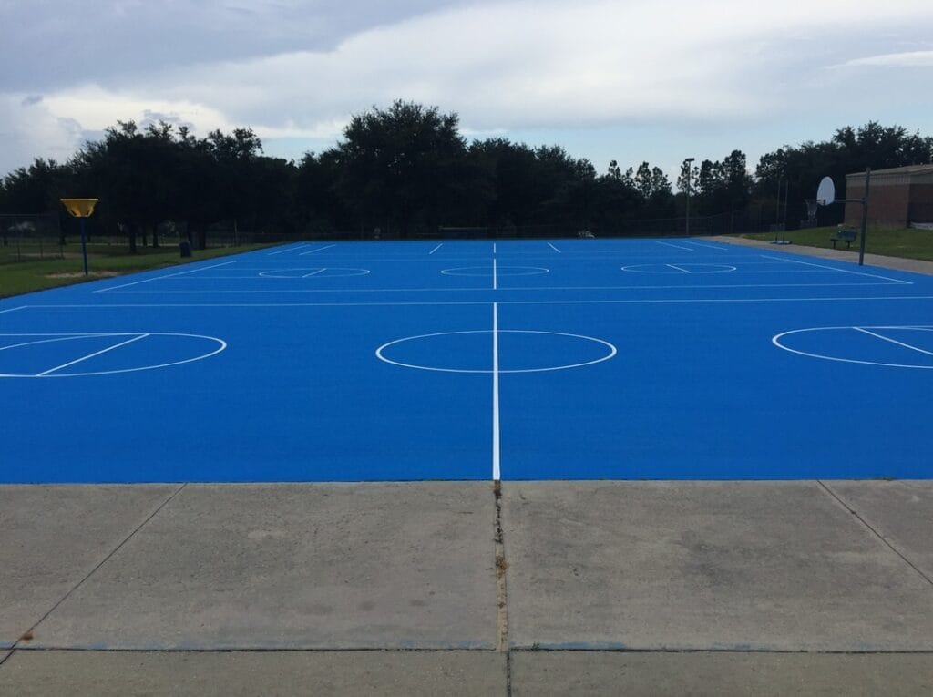 image of bright blue, new basketball court