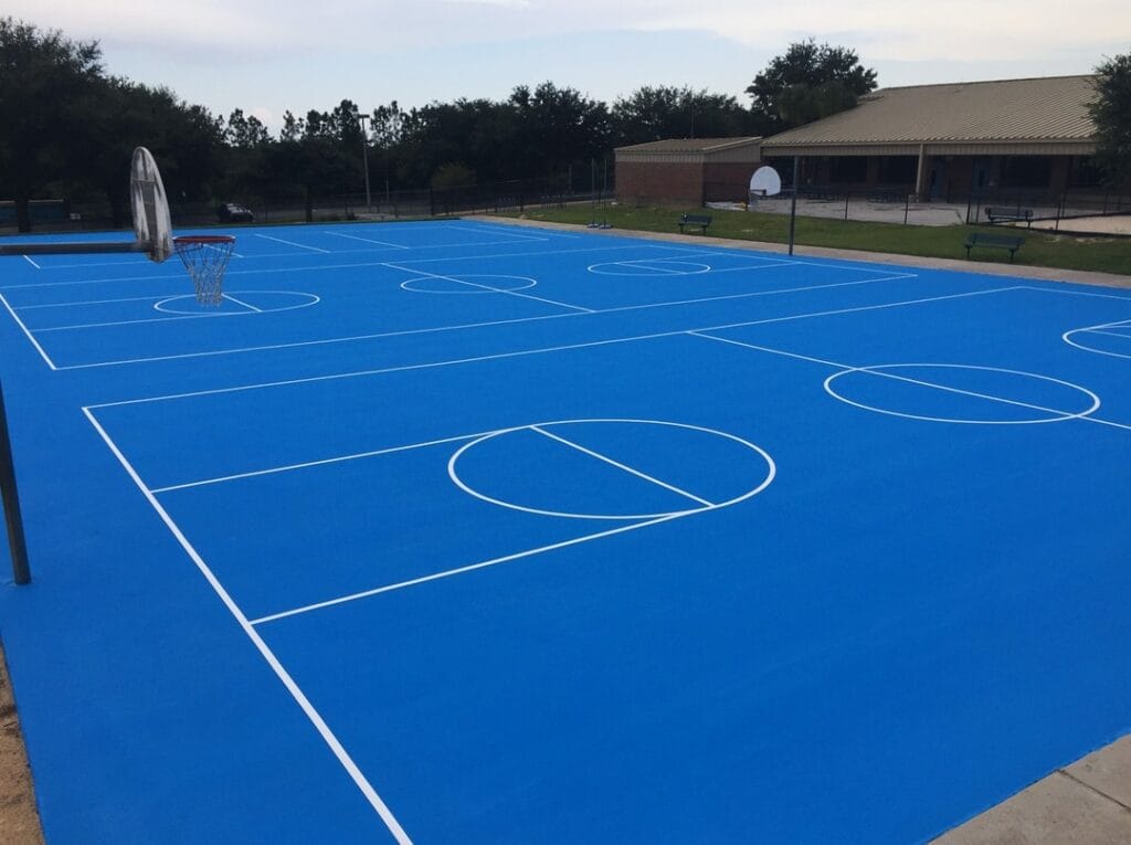 blue basketball court resurfaced