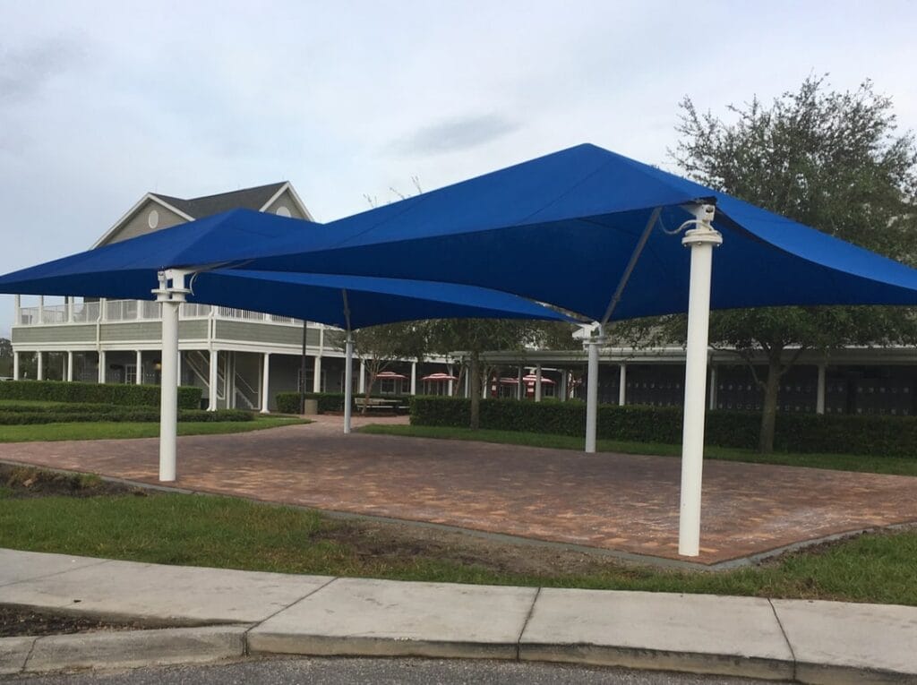 image of two shade structures above common area at school campus