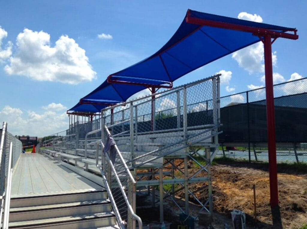 image of shade structure erected over bleachers