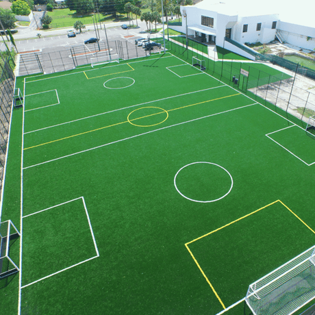 aerial image of outdoor synthetic turf soccer field