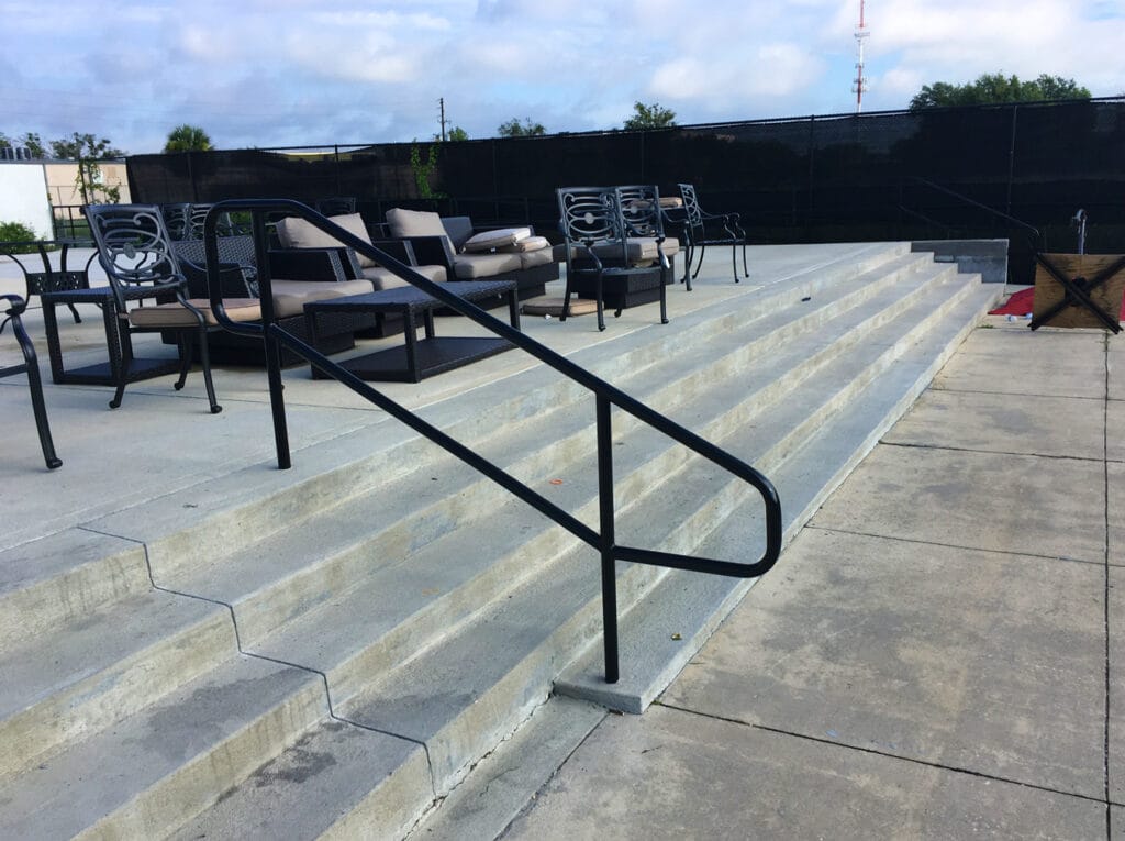 Completed concrete work, images of concrete steps leading to beautiful outdoor patio seating