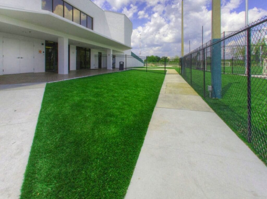image of fresh turf installation within a common area on campus