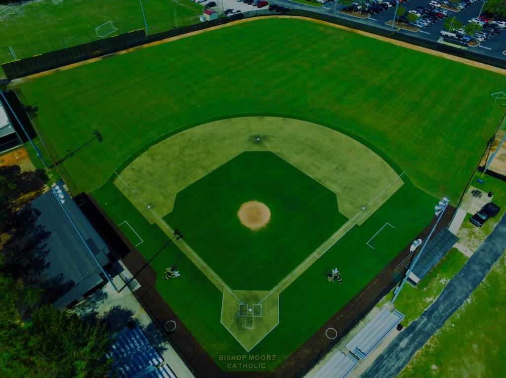 aerial image of finished turf baseball field