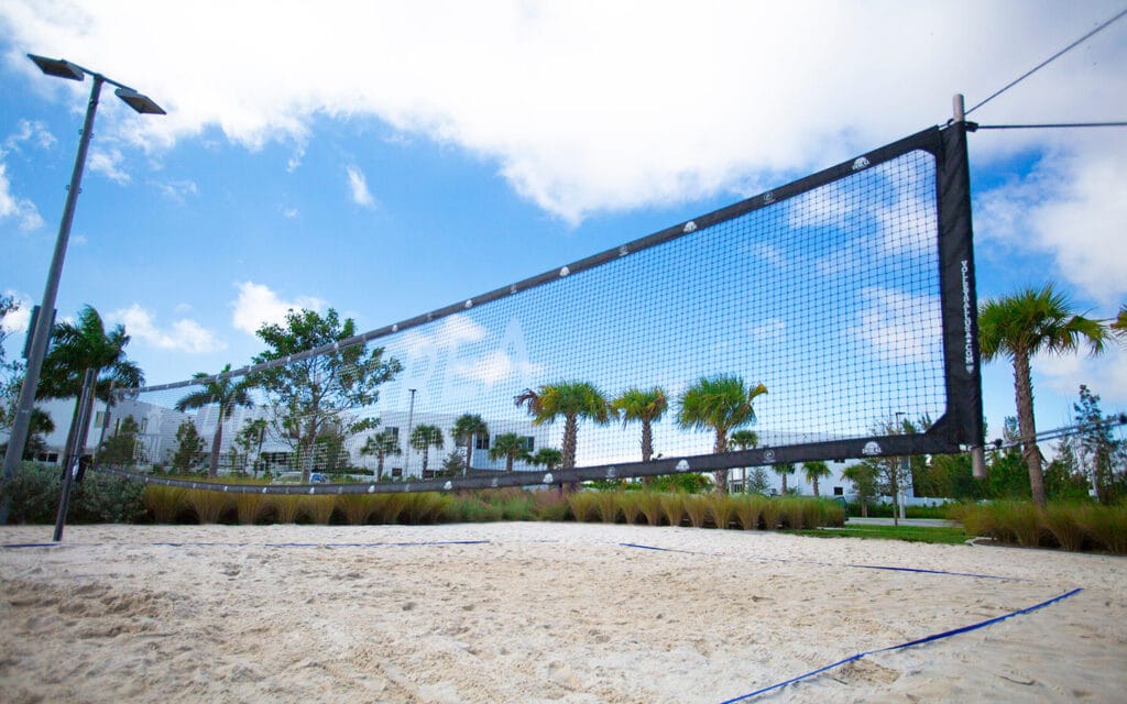 image of sand volleyball court up close