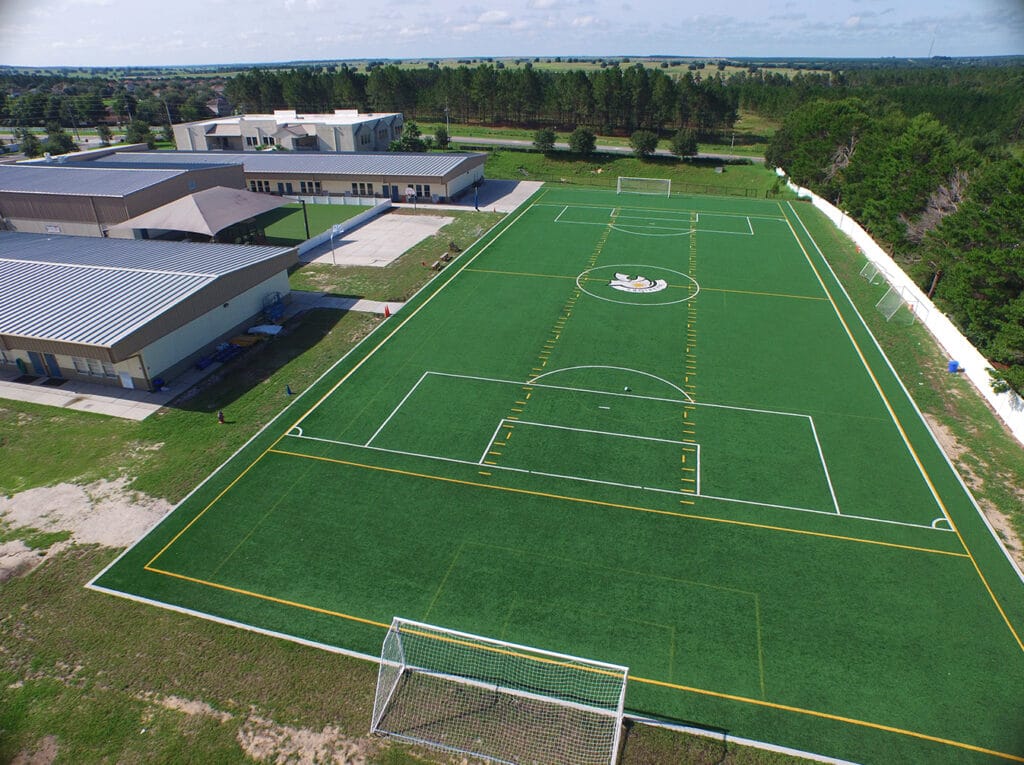 aerial image of turf soccer field