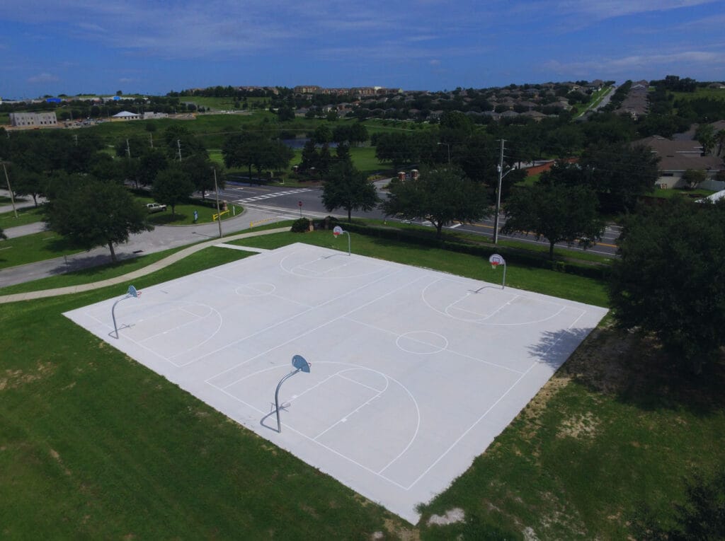 aerial image of resurfaced basketball courts