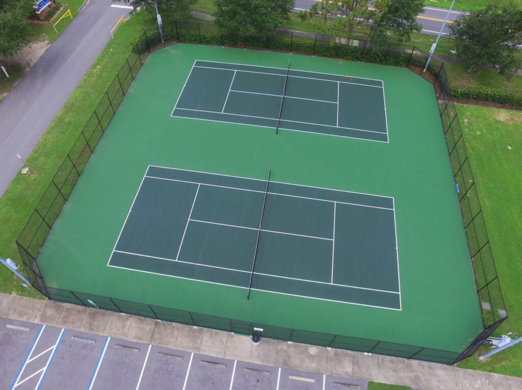 aerial image of resurfaced tennis courts