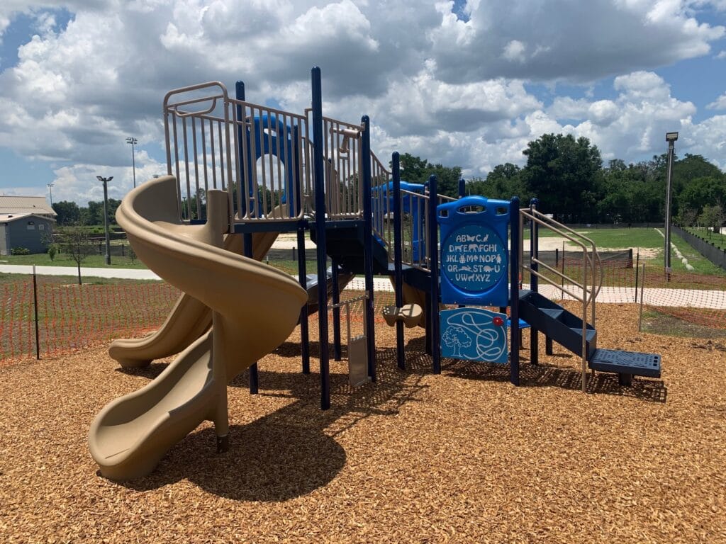 image of newly constructed playground with slides