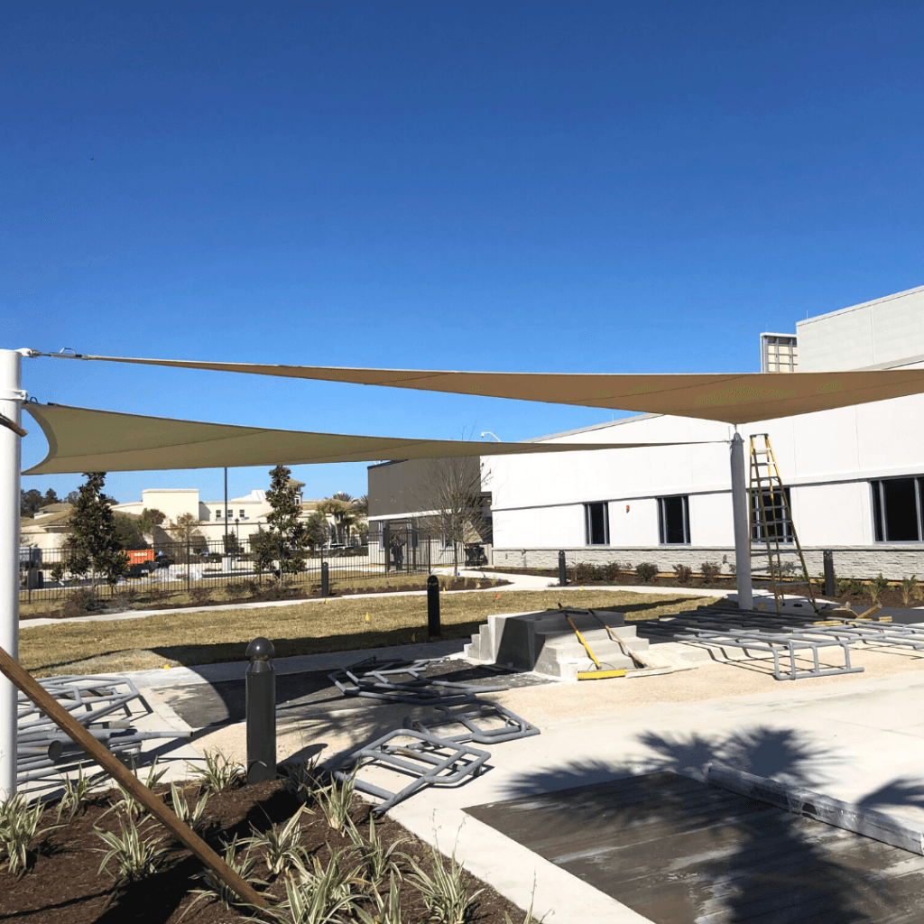Two erected triangle shade structures